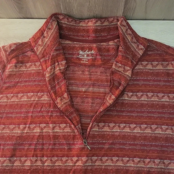🛍Woolrich Red Geometric Long Sleeve Quarter Zip Lightweight Pullover Womens‎ XL - Picture 7 of 9
